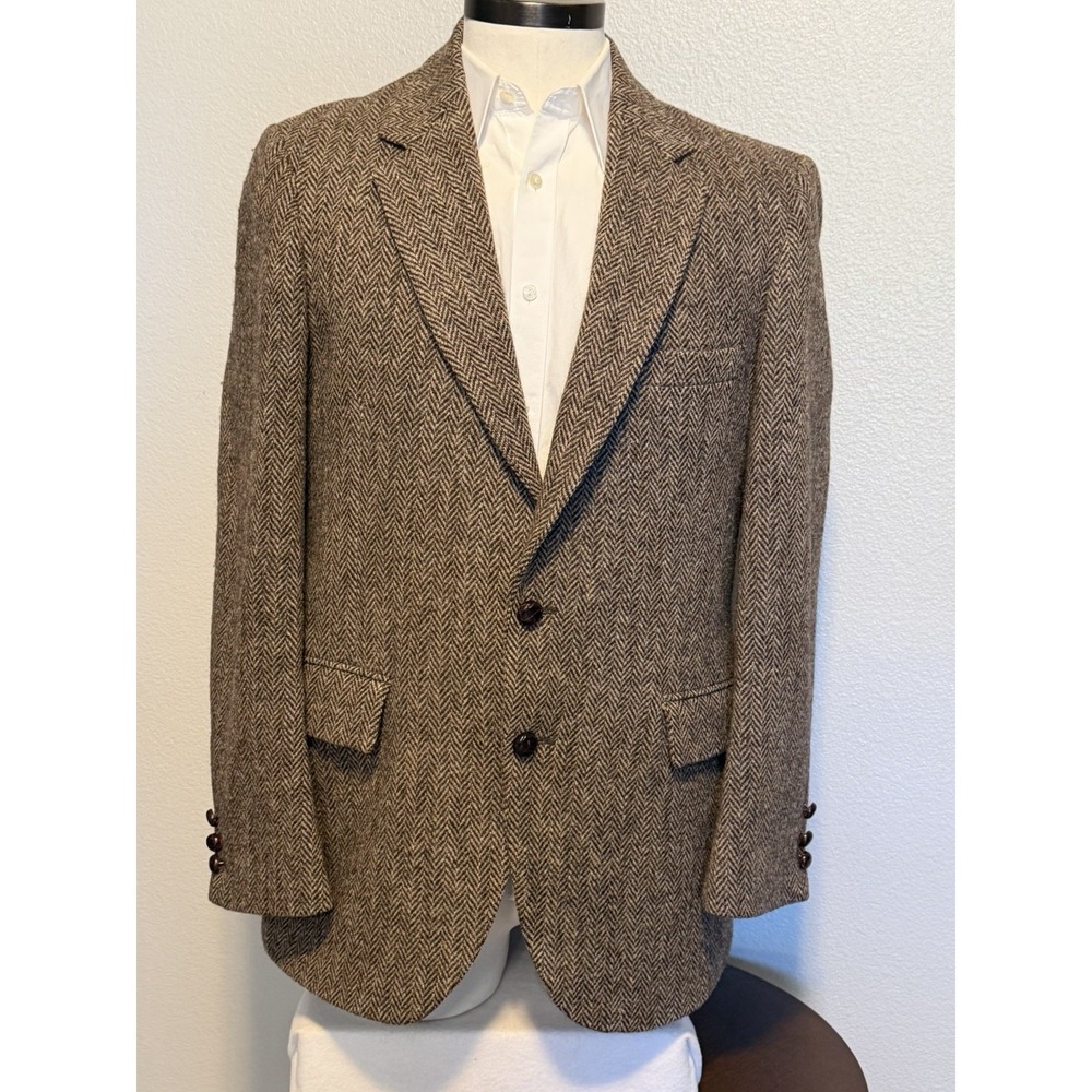 Vintage Harris Tweed 100% Wool Blazer Herringbone Brown Sport Coat sz.40 USA